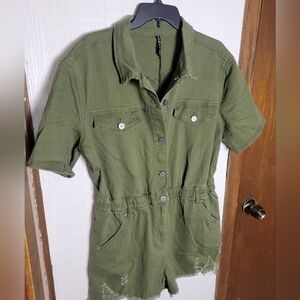 2 FLY Co Reckless Romper - Agave Olive Green Button-Up Romper